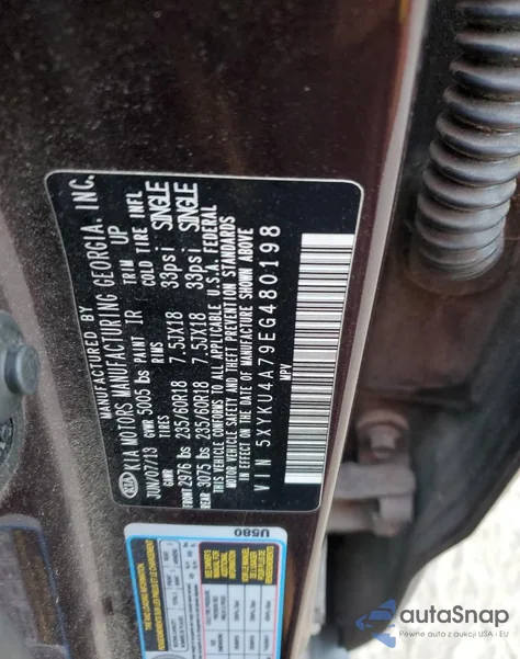 2014 Kia Sorento Ex z USA, uszkodzony, nr VIN 5XYKU4A79EG480198